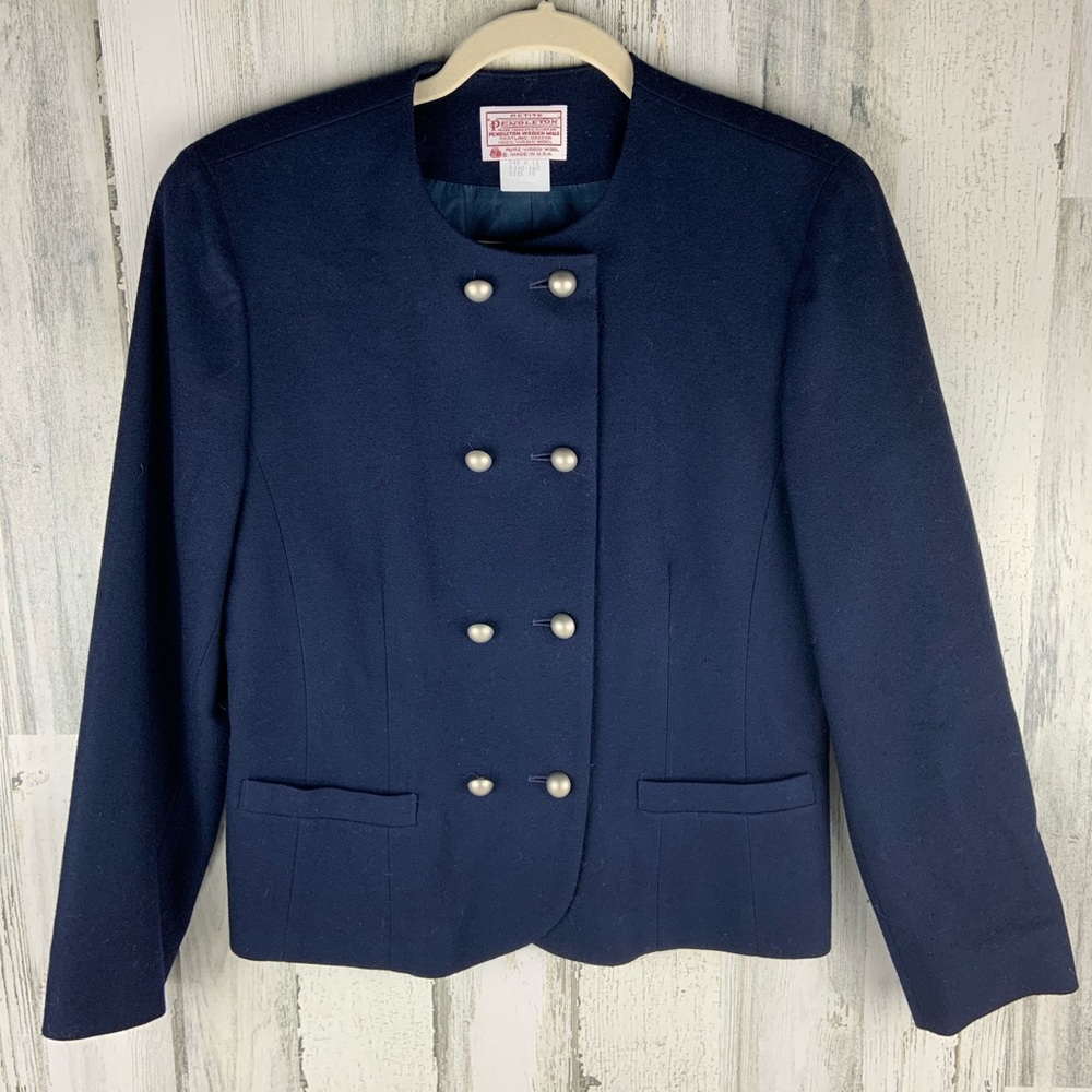 Pendleton Navy Wool Double Breasted Jacket 10p - image 1